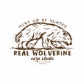 The real wolverine animal, vector vintage illustration logo