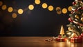 Real wood table decorations for dining during the Christmas season. The background has beautiful bokeh.