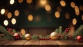 Real wood table decorations for dining during the Christmas season. The background has beautiful bokeh.