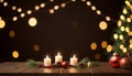 Real wood table decorations for dining during the Christmas season. The background has beautiful bokeh.