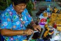 Real woodwork shop painted with numbers of colorful flower letters