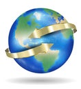 Real world earth planet with golden arrow Royalty Free Stock Photo