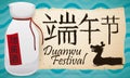 Realgar Wine Bottle and Greeting Scroll for Duanwu Festival, Vector Illustration