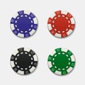 Realistic casino chips on white background. Vector illustration