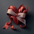 Realistic Red Silk Ribbon Forming Heart Shape On Grey