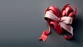 Realistic Red Silk Ribbon Forming Heart Shape On Grey