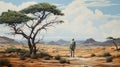 Realist Landscape Painting: A Man Standing In The Desert Royalty Free Stock Photo