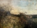 A realist painting of life in the style barbizon school panorama muted tonality flowing brushwork