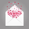 Realistc white paper envelope with colorful hearts confetti Royalty Free Stock Photo