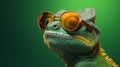 Realistic 3D chameleon sporting trendy sunglasses.