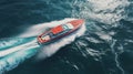 Realistic Aerial Photography: Red Speedboat On The Ocean