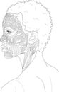 Realistic african man portrait with tribal face tattoos graphic sketch template