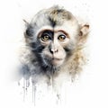 Realistic African Monkey Portrait With Watercolor Splash Paint