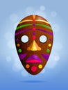 Realistic african wooden mask on blue background