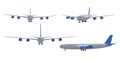 Realistic aircraft. Passenger airplanes in different views. 3d jet plane airliner isolated 3d illustration