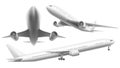 Realistic aircraft. Passenger plane, sky flying aeroplane and airplane in different views isolated vector illustration