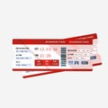 Realistic airline ticket design with passenger name. Isolated on white. Royalty Free Stock Photo