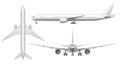 Realistic airplane. Aircraft plane view landing on runway or flying. White 3d airplane isolated illustration