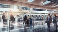 realistic airport and passengers getting their check-in in progress, generative ai Royalty Free Stock Photo