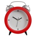 Realistic alarm clock. Red table clock with timer. Morning awaking tool. Royalty Free Stock Photo