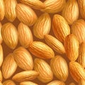 Realistic almonds texture. Seamless pattern. Template for background, wallpaper, postcard, print, textile. Vector illustrat
