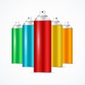 Realistic Aluminium Colorful Spray Can Set. Vector