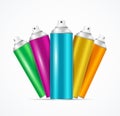 Realistic Aluminium Colorful Spray Can Set. Vector