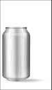 Realistic aluminum can with water drops. Metallic can for beer, soda, lemonade, juice, energy drink. Vector mockup, blank with