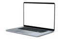 Realistic aluminum laptop with empty white screen isolated on white background. Royalty Free Stock Photo