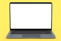 Realistic aluminum laptop with empty white screen isolated on yellow background. Royalty Free Stock Photo