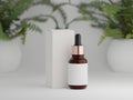Amber dropper with packaging box on a white background with fern plants Royalty Free Stock Photo