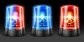 Realistic ambulance flashing. Police light flasher, safety lights and warning siren flashing lamps. Emergency light 3D vector set