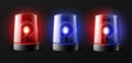 Realistic ambulance flashing. Red and blue rotating light alarm sirens front view, emergency alert lamps, fire