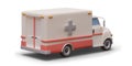 Realistic ambulance, rear view. Emergency car. Rescuers rush to help, provide medical assistance