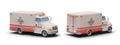 Realistic Ambulance truck in white and red colors. Cartoon car with cross in cartoon style