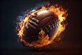Realistic American football in the fire Royalty Free Stock Photo