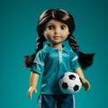 Realistic American Girl Doll With Soccer Ball And Teal Uniform