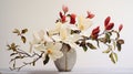 Realistic Anamorphic Art: Sculptural Paintings Of White And Red Flowers In A Vietnamese Paper Vase