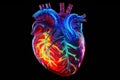 Realistic anatomical human heart. Black background.