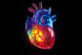 Realistic anatomical human heart. Black background.