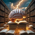 Realistic Anatomically Detailed Brain on Stack of Books with Intricate Design