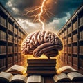 Realistic Anatomically Detailed Brain on Stack of Books with Intricate Design