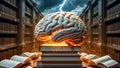 Realistic Anatomically Detailed Brain on Stack of Books with Intricate Design