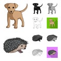Realistic animals cartoon, black, flat, monochrome, outline icons in set collection for design. Wild and domestic animals Royalty Free Stock Photo