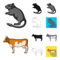 Realistic animals cartoon,black,flat,monochrome,outline icons in set collection for design. Wild and domestic animals Royalty Free Stock Photo