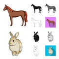 Realistic animals cartoon,black,flat,monochrome,outline icons in set collection for design. Wild and domestic animals Royalty Free Stock Photo