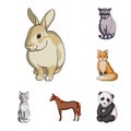 Realistic animals cartoon icons in set collection for design. Wild and domestic animals vector symbol stock web Royalty Free Stock Photo