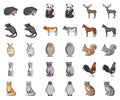 Realistic animals cartoon,monochrom icons in set collection for design. Wild and domestic animals vector symbol stock Royalty Free Stock Photo