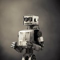 Vintage-inspired Military Robot Holding Blank Sign