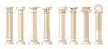 Realistic antique pillars set. Antique column, classic pillar. Royalty Free Stock Photo